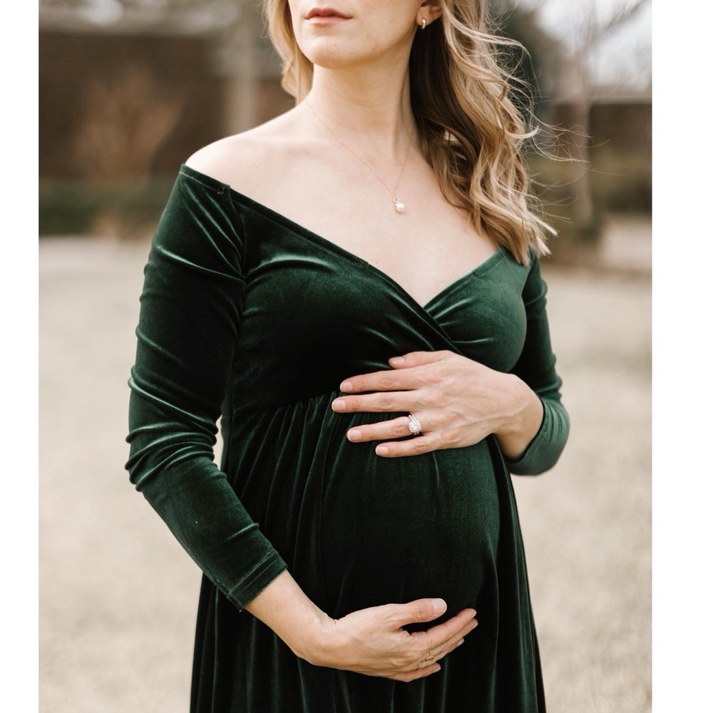 Lukalula maternity gown, maternity shoot dress, dark green velvet dress